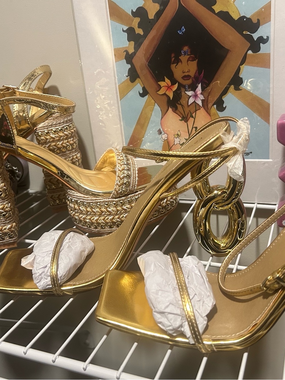 Gold Metallic High-Heel Sandals for Women set of 2 -Worn once & never worn